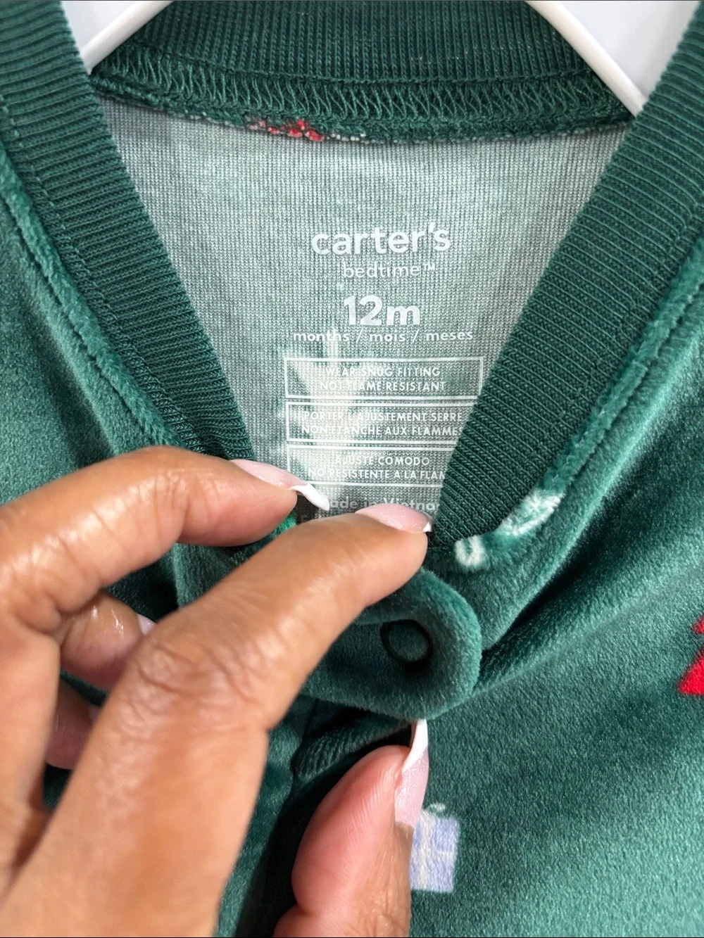 Carter’s velour long sleeve snug fit Christmas footed pjs size 12 months